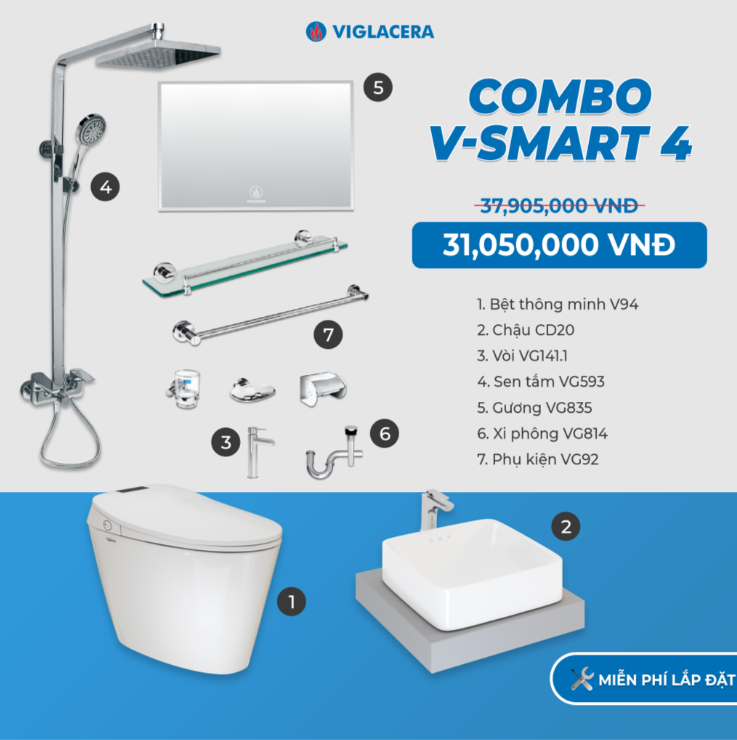 Combo nhà tắm thông minh Viglacera V-SMART 4