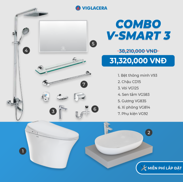 Combo nhà tắm thông minh Viglacera V-SMART 3