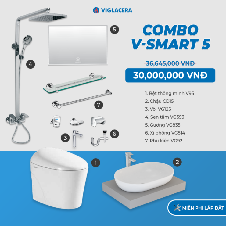 Combo nhà tắm thông minh Viglacera V-SMART 5